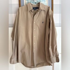 Polo by Ralph Lauren Khaki Button-Down with Navy Pony Cotton Large Classic